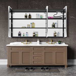 Meuble-lavabo de salle de bain Prima Modern Custom en contreplaqué <span class=keywords><strong>massif</strong></span> chêne blanc érable avec double vasque et comptoir en marbre quartz pour hôtel - Product Image 6