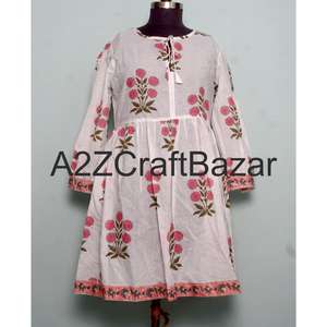 Robe midi décontractée en coton à col en V, manches longues, écologique, pour femmes, impression en bloc, pour les fêtes, les mariages, les événements, les occasions, lavable en vrac - Product Image 1