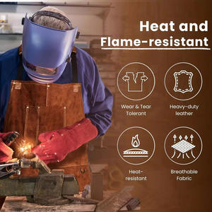 Genuine <b>Leather</b> Canvas <b>Apron</b> Premium Quality Welding Protective Gear Brown Heat Spark Resistant Heavy Duty Barbeque Unisex Snap - Product Image 4