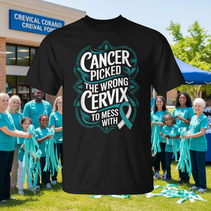 Maglietta con Nastro Teal per la Consapevolezza sul Cancro Cervicale - Articolo Promozionale per la Consapevolezza sul Problema del Cervix - Product Image 3