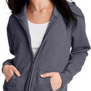 Women's Autumn Breathable Fleece Hooded Knitted Varsity Jacket with <b>Zipper</b> Closure 100% Cotton Shell - Product Image 1