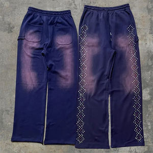 Best Selling Flare Sweat Pants French Terry Vintage Rhinestone Sun Faded <b>Wash</b> Flare Stacked Sweatpants - Product Image 3