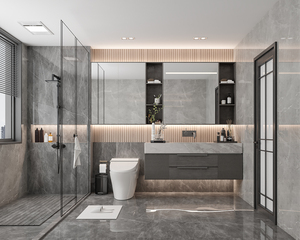 Specchio da Bagno in Vetro Wenge Vintage con Scrivania e Sedia, Combinazione Lavabo e Mobile da Bagno - Product Image 1