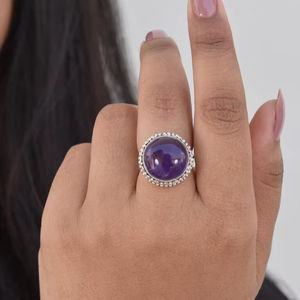 Bague en pierre d'améthyste ronde bohème empilable en argent sterling 925 usine en gros bijoux tendance en vrac - Product Image 1