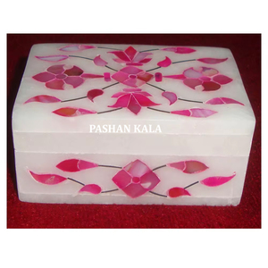 Nouveau produit d'incrustation boîtes en marbre blanc faites à la main de nacre Durable boîte en forme de rectangle attrayante pour le stockage de bijoux - Product Image 1