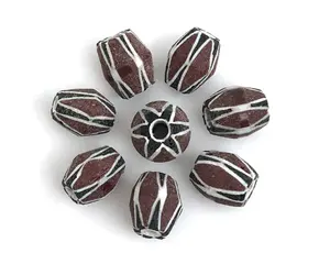 Venta al por mayor a granel agujero grande marrón oscuro Chevron cuentas de cristal DIY fabricación de joyas artesanía cuentas de barril ovalado cuentas de cristal de Murano - Product Image 1