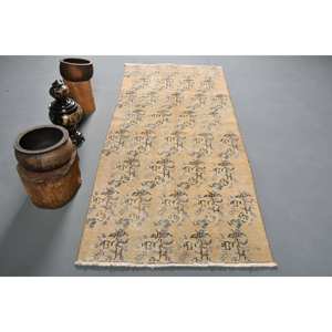 พรมสไตล์ตุรกีวินเทจขนแกะสี่เหลี่ยมผืนผ้าผืนใหญ่ทำมือ7ft เบจสีน้ำตาลขนาด3.3 x พร้อมยางรองด้านหลังสำหรับวัยรุ่น - Product Image 1