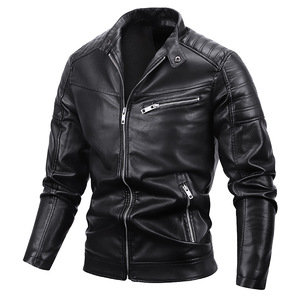 Winter Formal <b>Stand</b> Collar Zipper Front Logo Windproof Waterproof Leather Jacket for Men Custom Outerwear - Product Image 2