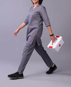 ชุดยูนิฟอร์มผ่าตัดแขนสั้นแบบแห้งเร็วสำหรับฤดูร้อน พิมพ์โลโก้ได้ตามต้องการ ชุดสครับสำหรับโรงพยาบาล ชุดจั๊มสูทแบบยูนิเซ็กซ์ ผลิตจากโพลีเอสเตอร์ผสมสแปนเด็กซ์ - Product Image 2