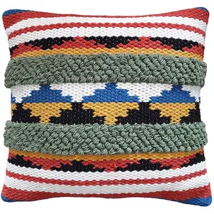 Housse de coussin tissée à la main en textile multicolore, oreiller de taille de couleur unie, oreiller de bureau, oreiller de salon