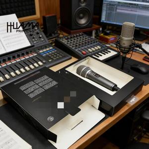 Caja de ventana negra impresa personalizada, embalaje premium para micrófonos, auriculares y dispositivos electrónicos, caja de regalo con logotipo personalizado - Product Image 2