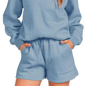 2025 último diseño patrón sólido Sudadera con capucha para mujer conjuntos cortos ropa informal de buena calidad para Primavera/Verano cuello con capucha - Product Image 5