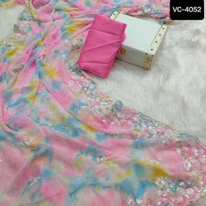 Lo último en ropa de fiesta para mujer, Sari con bordado y trabajo de secuencia, Sari con mono Banglory, blusa lisa, piezas para ropa de Festival - Product Image 1