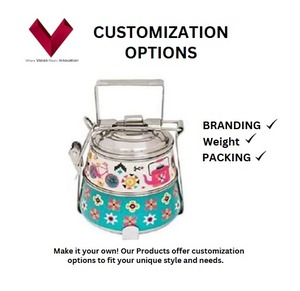 Boîte Tiffin en acier inoxydable Boîte à lunch Tiffin pyramide à 2 compartiments Boîte à bento en acier alimentaire tiffin indien 7x2 - Product Image 3