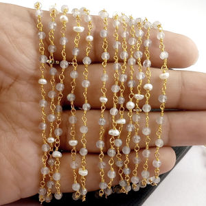 Cadena de cuentas de Rosario de labradorita y Perla, cadena de collar de cuentas redondas de piedras preciosas facetadas de 3-3,5mm para fabricación de joyas - Product Image 4