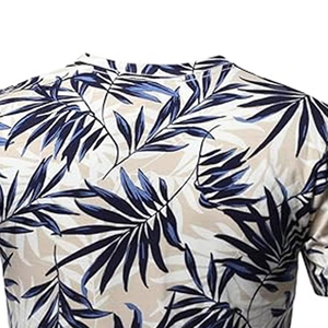 Camiseta de Manga Corta para Hombre con Estampado de Hojas de Palma Azules, Ropa Casual de Verano, Color Base Beige Claro - Product Image 5