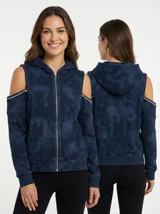 Sudadera con Capucha Moderna y a la Moda, con Cierre y Hombros Descubiertos, Estilo Lavado, para Mujer, Chaqueta Informal, Suave y Cómoda - Product Image 6