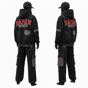 Survêtement en molleton de coton premium pour femmes, noir, design à panneaux usés, broderie personnalisée, logo en chenille, taille plus - Product Image 5