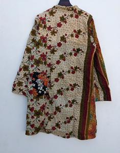 100% coton Kantha réversible veste manteau fait à la main imprimé fleuri veste ouverte avec broderie matelassée tissé-veste traitée - Product Image 5