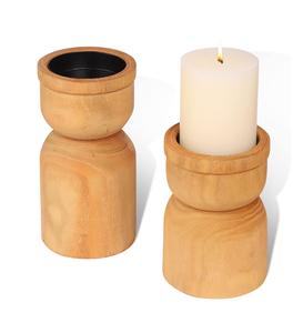 Portavelas de madera para Pilar Pack 2 Granja Pilar de madera Portavelas Candelabros rústicos Tradicional - Product Image 1