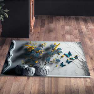 Tapis Fleurs et Papillons, Tapis Moderne de Luxe à Motifs Floraux, Tapis Fin Non Tissé - Product Image 4