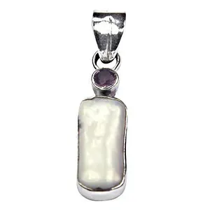 Pendentif géométrique en argent 925 Art Palace avec nacre et améthyste sertie clos, bijoux minimalistes pour le quotidien, style féminin - Product Image 1