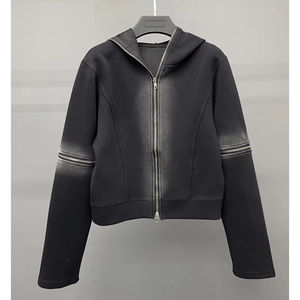 OEM personnalisé vieilli vintage lourd 100% coton français éponge surdimensionné fermeture éclair délavé à l'acide sweats à capuche pour hommes de haute qualité - Product Image 2