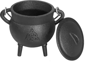 Cauldron Triquetra de hierro fundido con tapa y mango, Kit de difuminado de incienso perfecto, soporte de salvia, para ceremonia, Burni