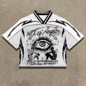 เสื้อเจอร์ซีย์ฟุตบอลอเมริกันโอเวอร์ไซส์2025 boxy เสื้อแฟชั่นฮิปฮอปผ้าตาข่ายแนวสตรีทย้อนยุค - Product Image 1