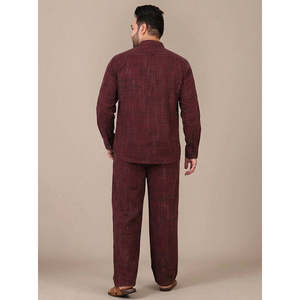 Conjunto de Algodón para Hombre Amanush, Talla Grande, Diseño a Cuadros Texturizado, Cuello Mao, Kurta de Manga Larga con Pantalón, Atuendo Informal para Verano - Product Image 4