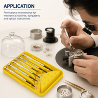 HEHE 551126 Ensemble de 6 tournevis de précision pour horloger, entièrement métalliques, avec poignée moletée et base de rangement jaune
