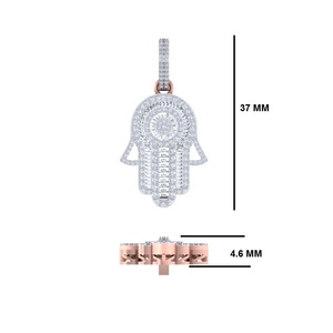 จี้เพชร Hamsa สีเหลืองและสีขาวทอง10KT สำหรับทุกเพศพร้อมบาแกตต์ชัดเจน VS1สไตล์ฮิปฮอปที่มีคุณภาพสูงรวมถึงกระเป๋าเสน่ห์ - Product Image 4
