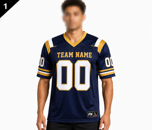 Men's American Football Jersey Navy Gold Mesh V-Neck Breathable Team Name Print Regular Fit Adult Youth <b>Sports</b> <b>Apparel</b> - Product Image 1