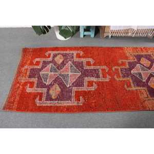 Alfombra Vintage Estilo Runner de 2.9x10.1 pies, Alfombra de Lana con Puntos Naranja y Morado - Product Image 5