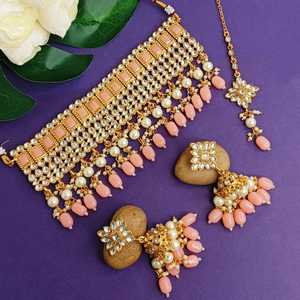 Bijoux indiens Collier ras du cou Maang Tikka Boucles d'oreilles Bollywood Mariage Cristal Kundan Collier Boucles d'oreilles Tête Chaîne Ensemble - Product Image 1
