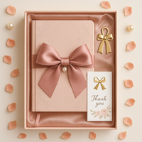 LABON Carnet A5 en tissu rose blush, journal élégant avec nœud en satin, décoration perlée et motif gaufré pour cadeau de mariage