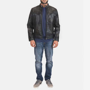 Autumn <b>Biker</b> <b>Jacket</b> in Rustic Black Genuine Cowhide Leather Reversible and Coated Sizes XS to 6XL ODM Supply - Product Image 6