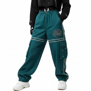 Pantalones Holgados para Mujer, Mezcla de Algodón Grueso, Tela Twill de 290 GSM, Verde Azulado, Estilo Cargo con Paneles Utilitarios, Logotipo Personalizado, Pantalones Holgados en Venta - Product Image 1