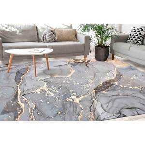Tapis imprimé marbre gris et or - Décoration moderne et scintillante pour la maison, tapis doux non tissé - Product Image 1