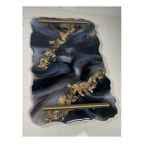 Plateau de service en résine Poignée en laiton avec sous-verre pour thé Café et collations Décoration de maison tendance et occasions spéciales - Product Image 2