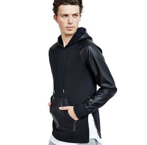 Sweat à capuche respirant 100 % coton personnalisé OEM avec manches en cuir pour hommes – Vente chaude - Product Image 4