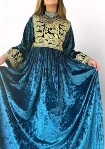 Servicio OEM, Conjunto de 2 Piezas Vintage Afgano, Largo hasta el Suelo, Color Sólido, Vestido Largo con Pantalones, Bordado con Encaje, Cierre de Cremallera, Cintura Natural, para Novia - Product Image 2