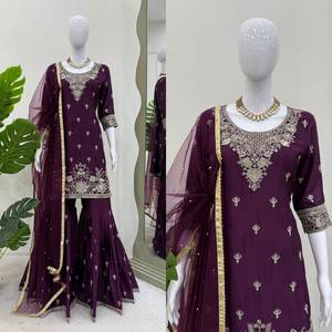 Nuevo traje Sharara de diseñador indio para mujer con bordado de secuencia de alta calidad estándar para ocasiones especiales fiestas bodas - Product Image 6