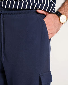 Pantalones cortos Cargo azules marinos informales de alta calidad para hombre, pantalones cortos Bermudas de felpa francesa Unisex, pantalones cortos Cargo de estilo callejero a la moda - Product Image 4
