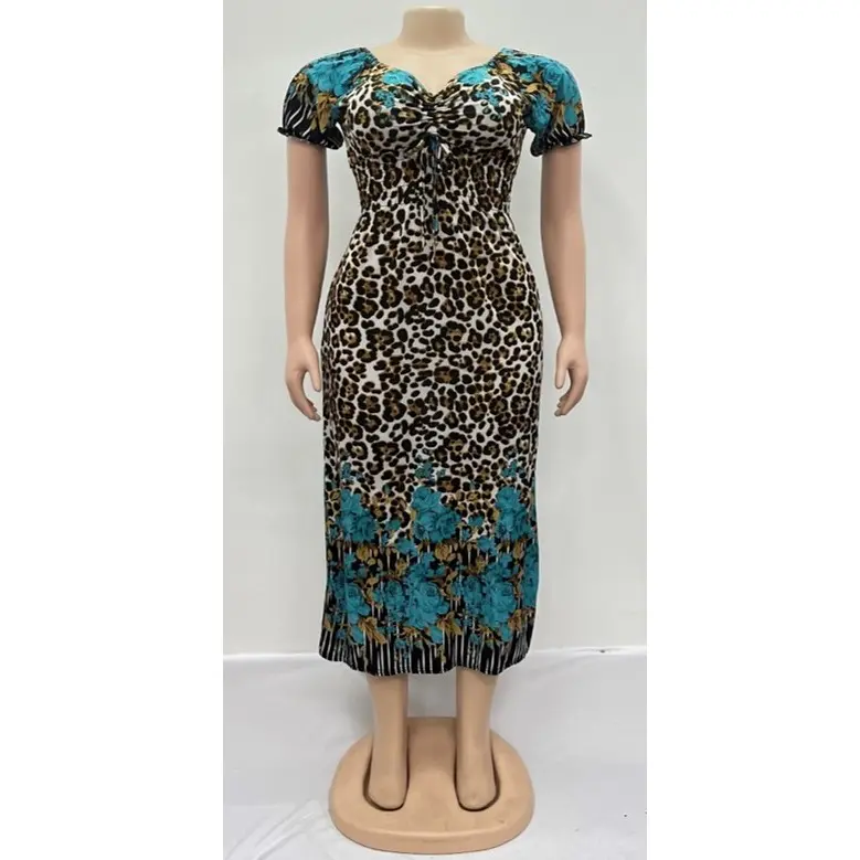 Floral Leopard Prints Dress Vacation A-Line Silhouette Short Sleeve Knitted Polyester Spandex Women's Dresses