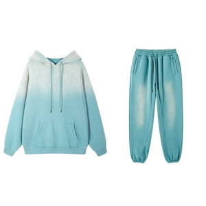 Conjunto Deportivo de Sudadera con Capucha y Pantalones Jogger para Hombre, Color Azul Menta, Lavado Ácido, Felpa Suave, Estilo Urbano Minimalista, Ropa de Invierno - Product Image 1