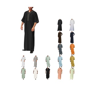 Kaftan voor heren, Thobe, moslimkleding, comfortabel, lange mouwen, knoopsluiting, zijsplit, kaftan, Thobe, effen band, kraag, kleding, Midden-Oosten, Saoedi-Arabische kaftan, islamitische Abaya-jurk