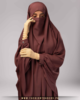 Abaya musulmane marron légère et respirante à boutons-pression, coupe ample, séchage rapide, en polyester et laine, longueur au sol, pour grandes tailles