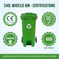 Poubelle extérieure robuste en plastique HDPE écologique de 240 L avec couvercle, bouchon de vidange et système d'induction