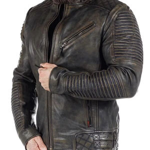 Veste en cuir véritable, veste en cuir de motard, veste en cuir de mouton noir vieilli vintage Route 66, vente en gros personnalisée - Product Image 5
